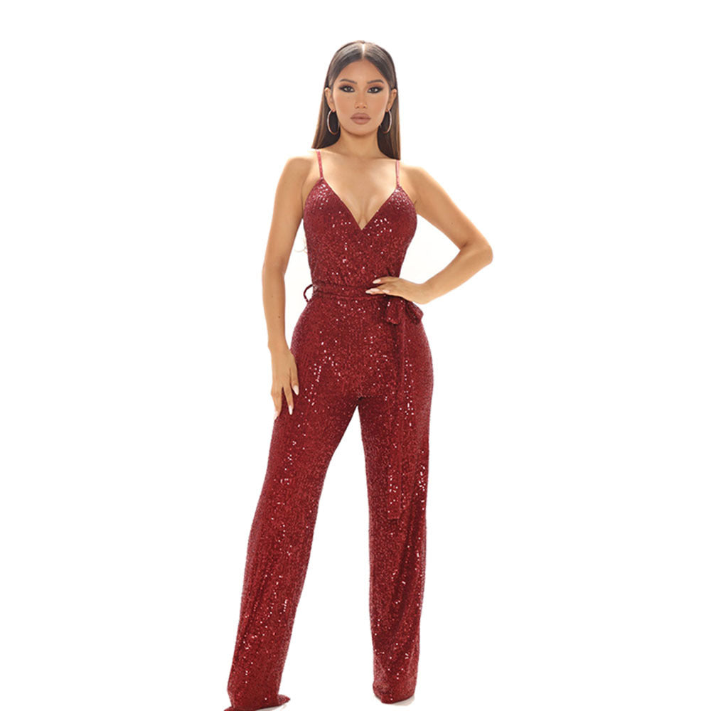 Solid Sequin Slim Fit Sling Jumpsuit