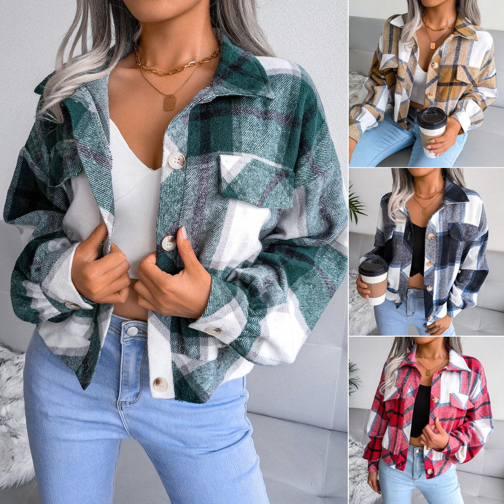 Plaid Print Lantern Sleeve Wool Shacket (5 colors)