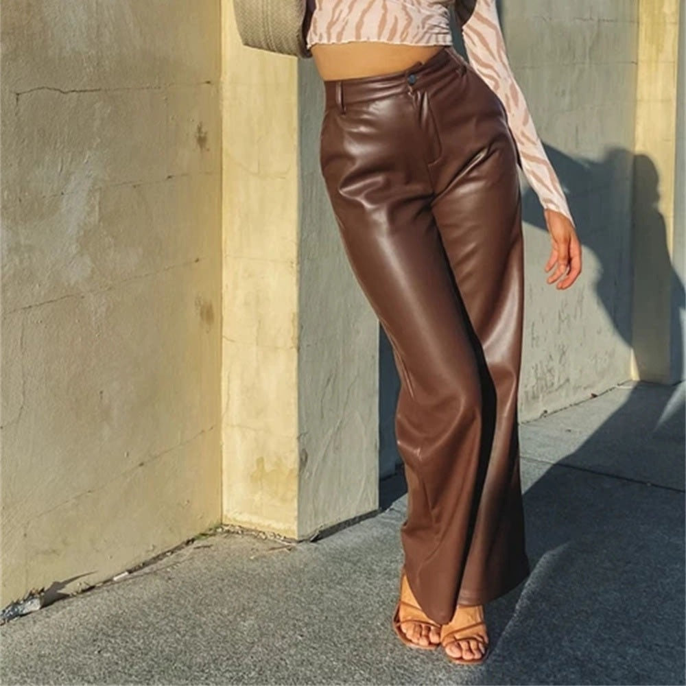 PU Leather High Waist Wide Leg Pants