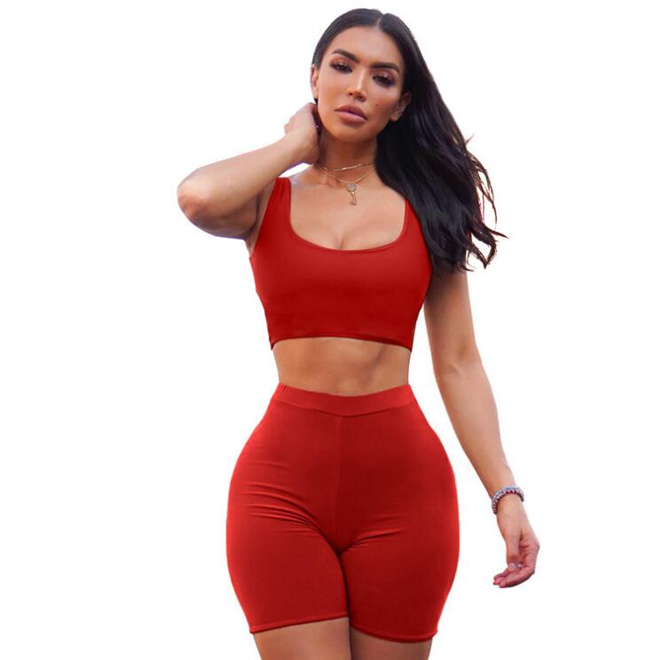 Two Piece Crop Top Biker Shorts Set