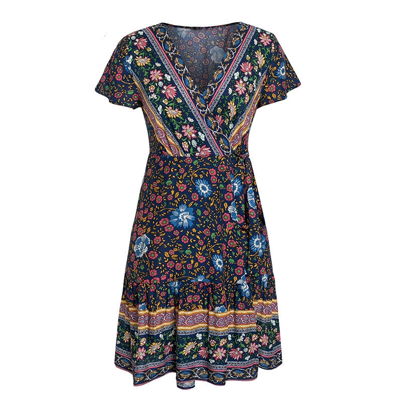 Simplee Bohemian Floral V-Neck Mini Dress