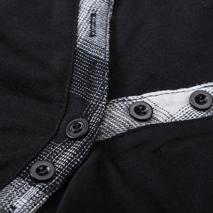 Camisa de manga larga con cuello en V a cuadros y patchwork