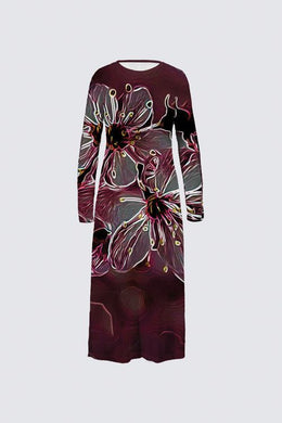 Estampados florales: Flores de cerezo pictóricas 01-04 Vestido largo de la diseñadora Daniela 