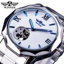 Load image into Gallery viewer, Blue Ocean 42mm Geometric Transparent Skeleton Dial Automatic Mechanical Stainless Steel Men&#39;s Watch (White/Black)