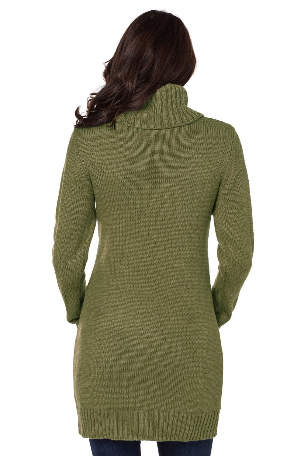 Cowl Neck Long Sleeve Bodycon Sweater Dress (Green/White)