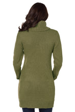 Cargar imagen en el visor de la galería, Vestido suéter ajustado de manga larga con cuello vuelto (verde / blanco)
