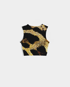 Camiseta corta sin mangas con parte delantera torcida de diseñador 01 con estampado de leopardo de TRP 