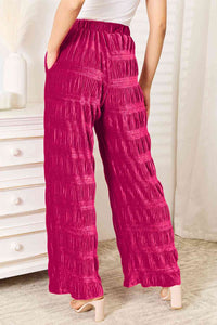 Pantalones anchos de cintura alta de terciopelo fruncido escalonado