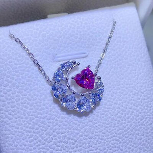 Heart and Moon 1 Carat Moissanite 925 Sterling Silver Gemstone Pendant Necklace