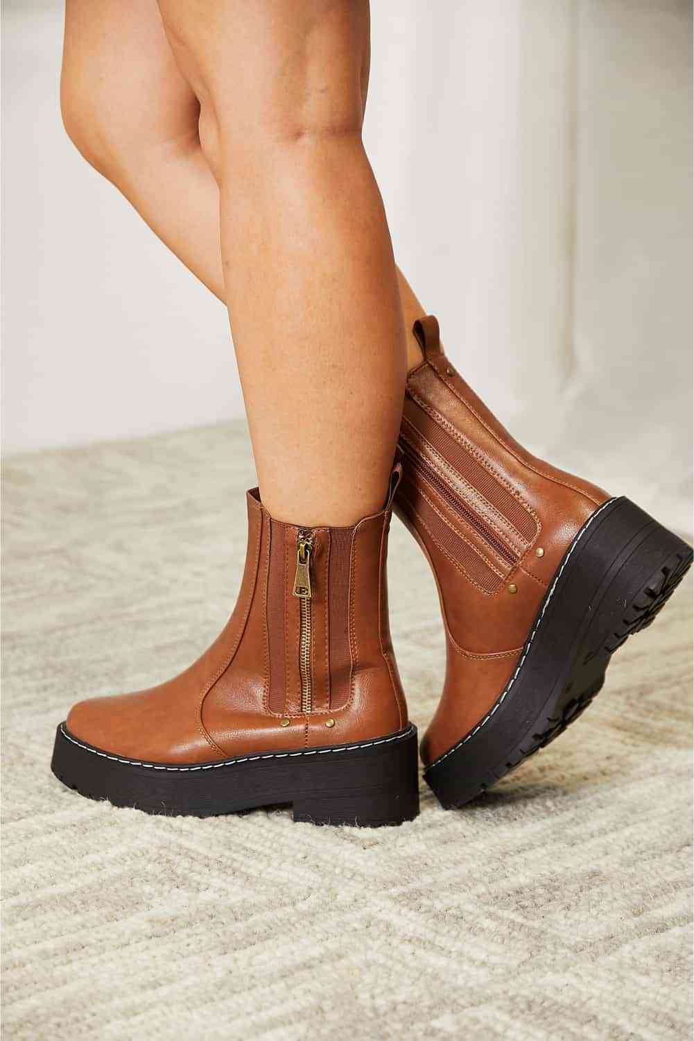 Forever Link Side Zip Platform Boots, Chestnut Color