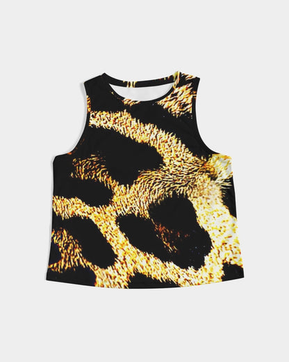 Primal Elegance: Golden Leopard Abstract Sleeveless Crop Top