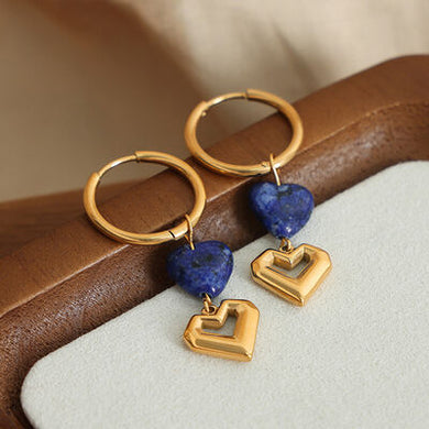 Heart Shaped Lapis Lazuli Dangle Earrings (2 colors)