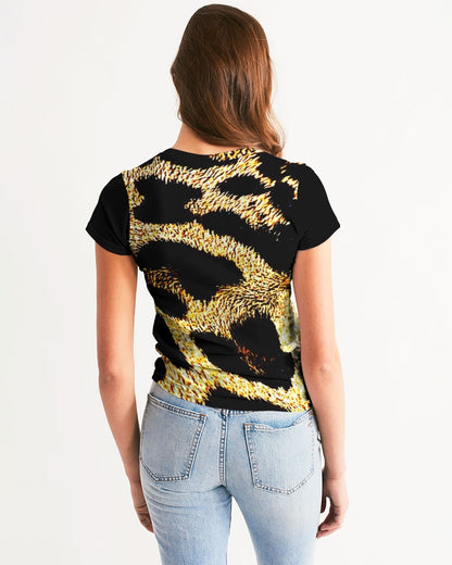 Primal Elegance: Golden Leopard Abstract T-shirt