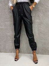 Load image into Gallery viewer, Drawstring High Waist Cargo Sweatpants with Pockets (Black/Caramel)