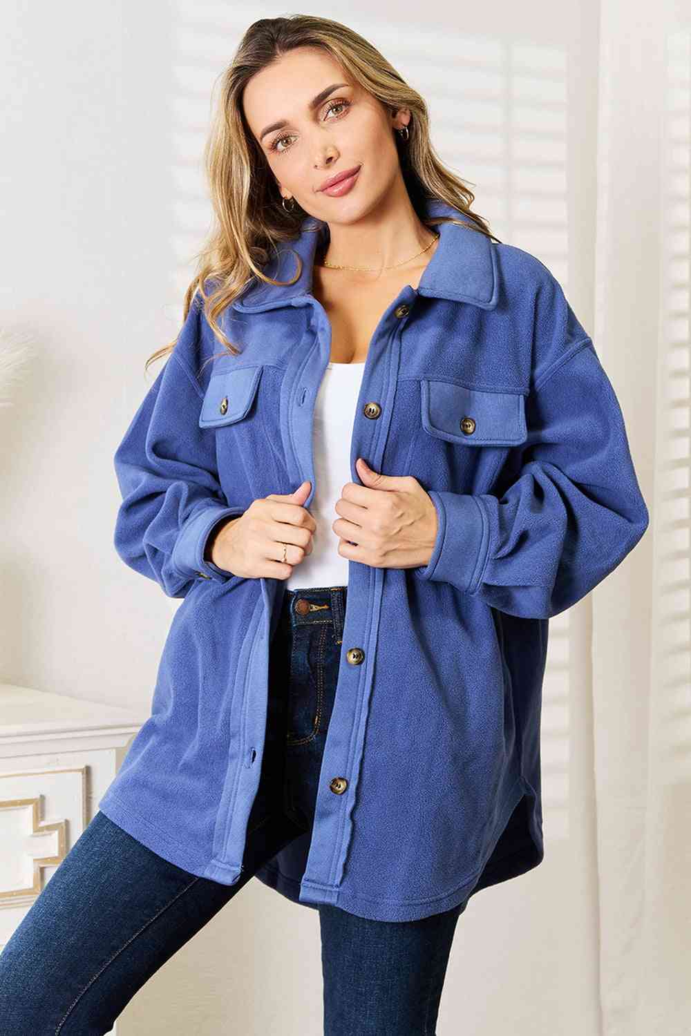 Heimish Cozy Girl Dusty Blue Shacket