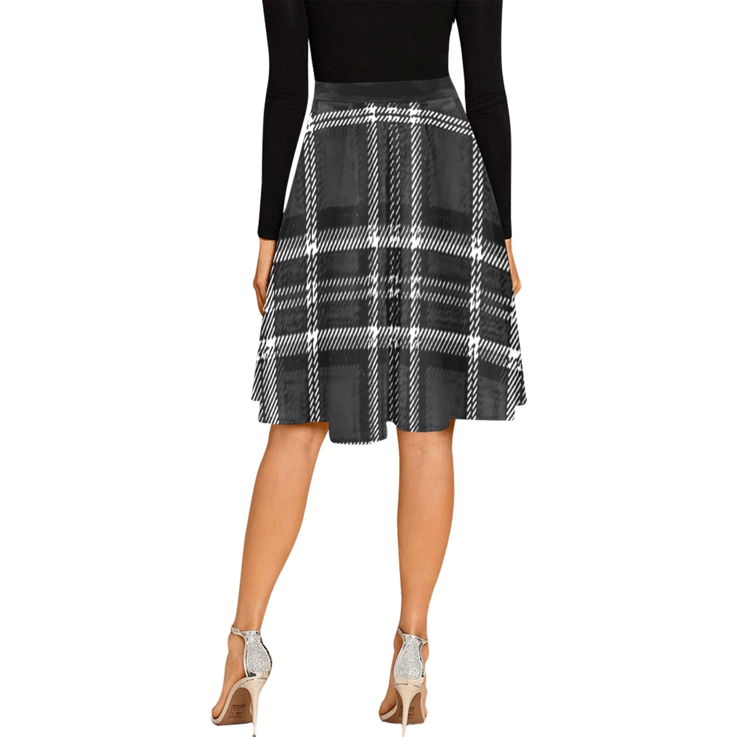 Yahuah-Tree of Life 02-04 + Digital Plaid 01-06A Designer Pleated Midi Skirt