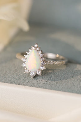 Platinum Plated Opal Pear Shape Ring