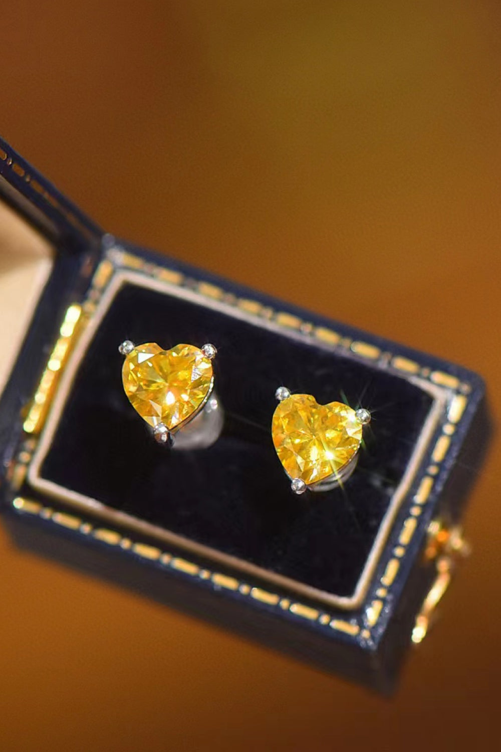 Yellow 2 Carat Heart Moissanite Platinum Plated Earrings