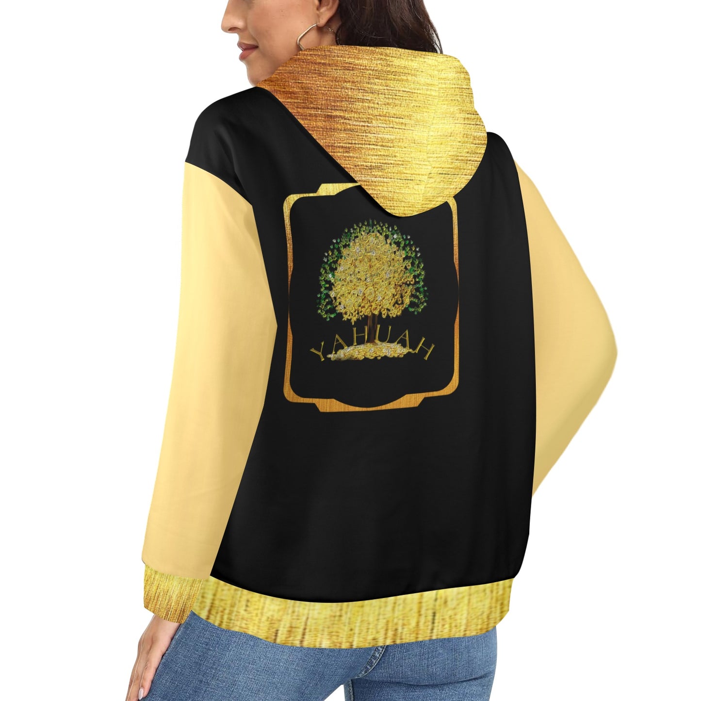 Yahuah-Tree of Life 03-01 Ladies Designer Fleece Lined Full Zip Hoodie