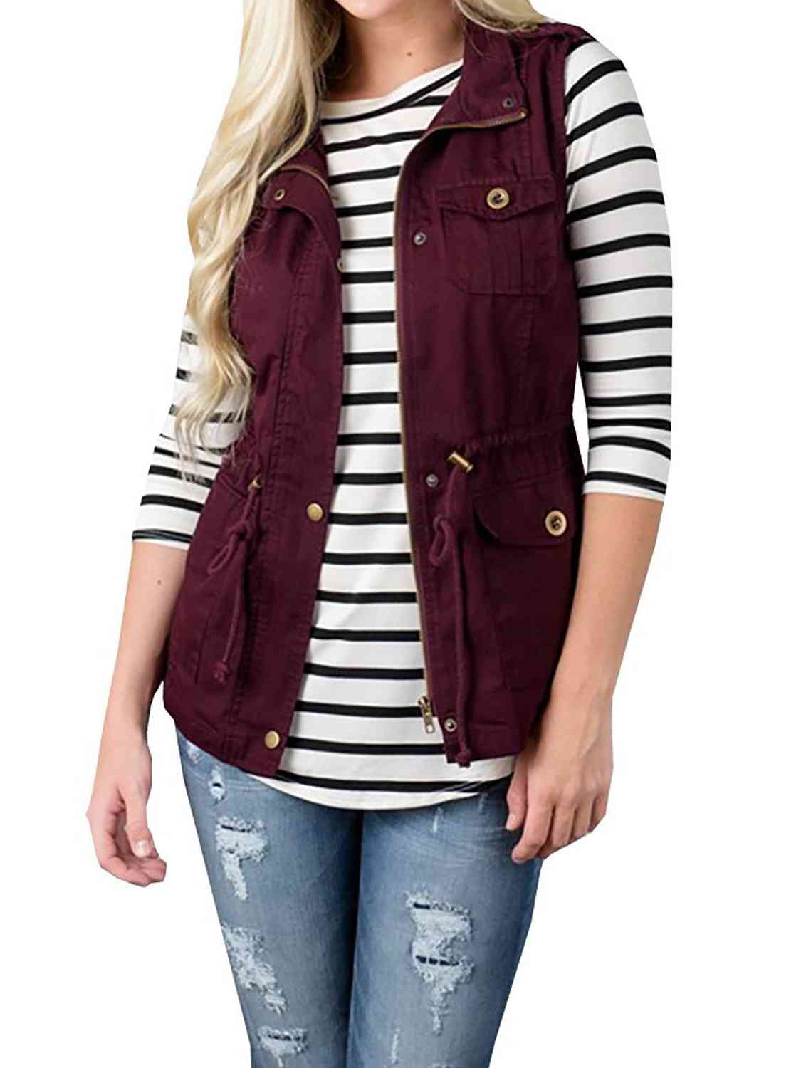 Drawstring Waist Vest with Pockets (4 colors)