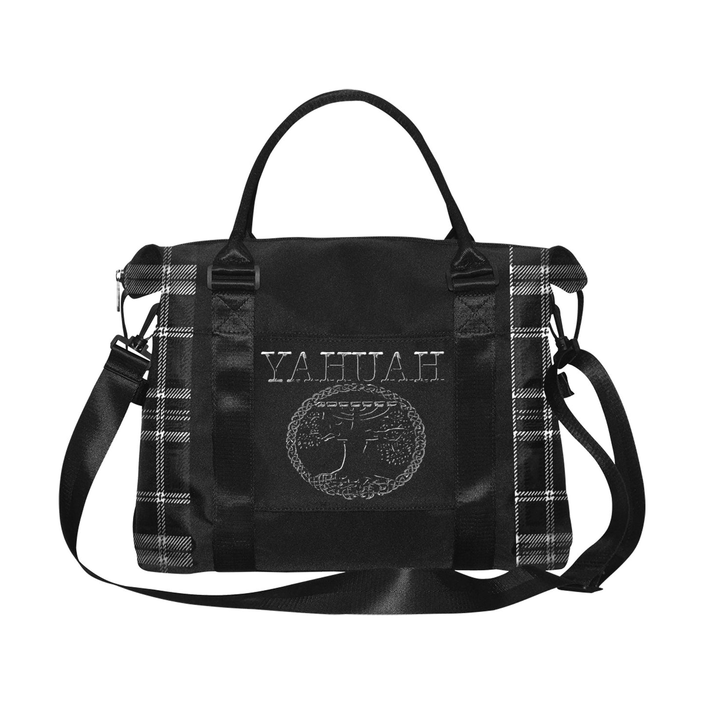 Yahuah-Tree of Life 02-04 + Digital Plaid 01-06A Large Capacity Duffle Bag