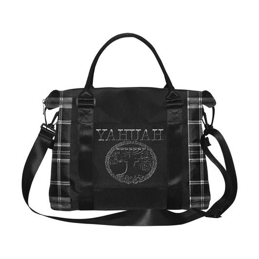 Yahuah-Tree of Life 02-04 + Digital Plaid 01-06A Large Capacity Duffle Bag