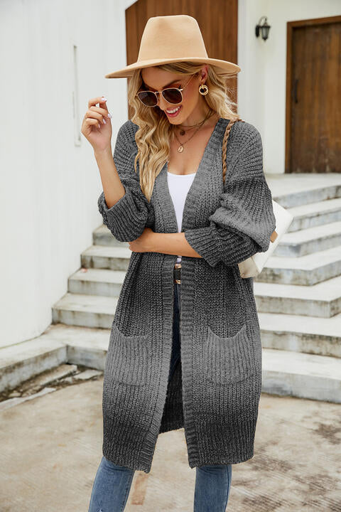 Gradient Print Open Front Cardigan (Charcoal/Tan)