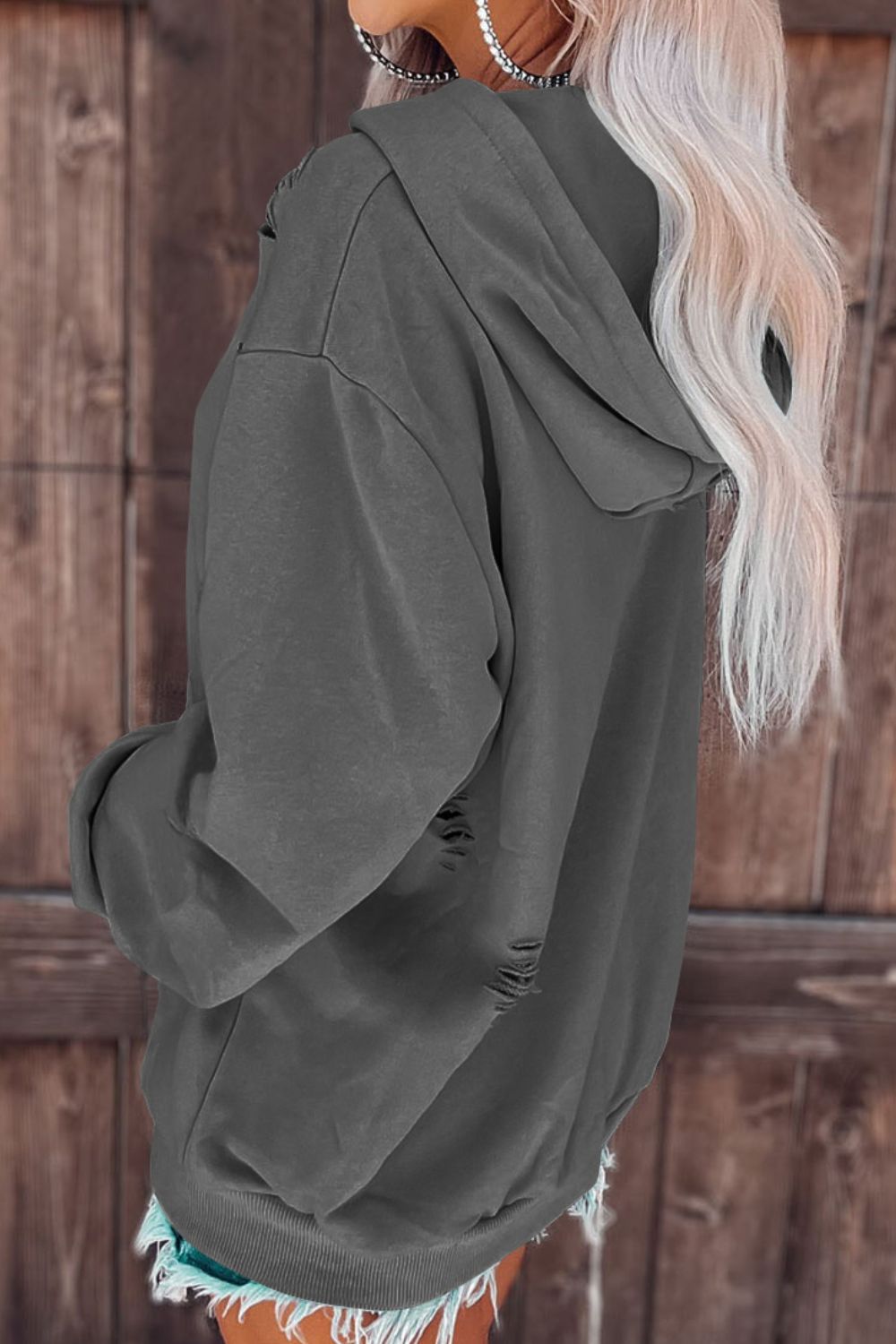 Cutout Drop Shoulder Pullover Hoodie (4 colors)