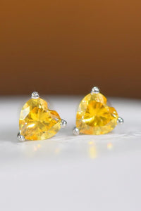 Yellow 2 Carat Heart Moissanite Platinum Plated Earrings