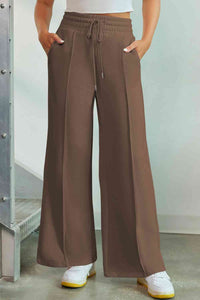 Pantalones anchos de cintura alta con cordón y bolsillos (9 colores)