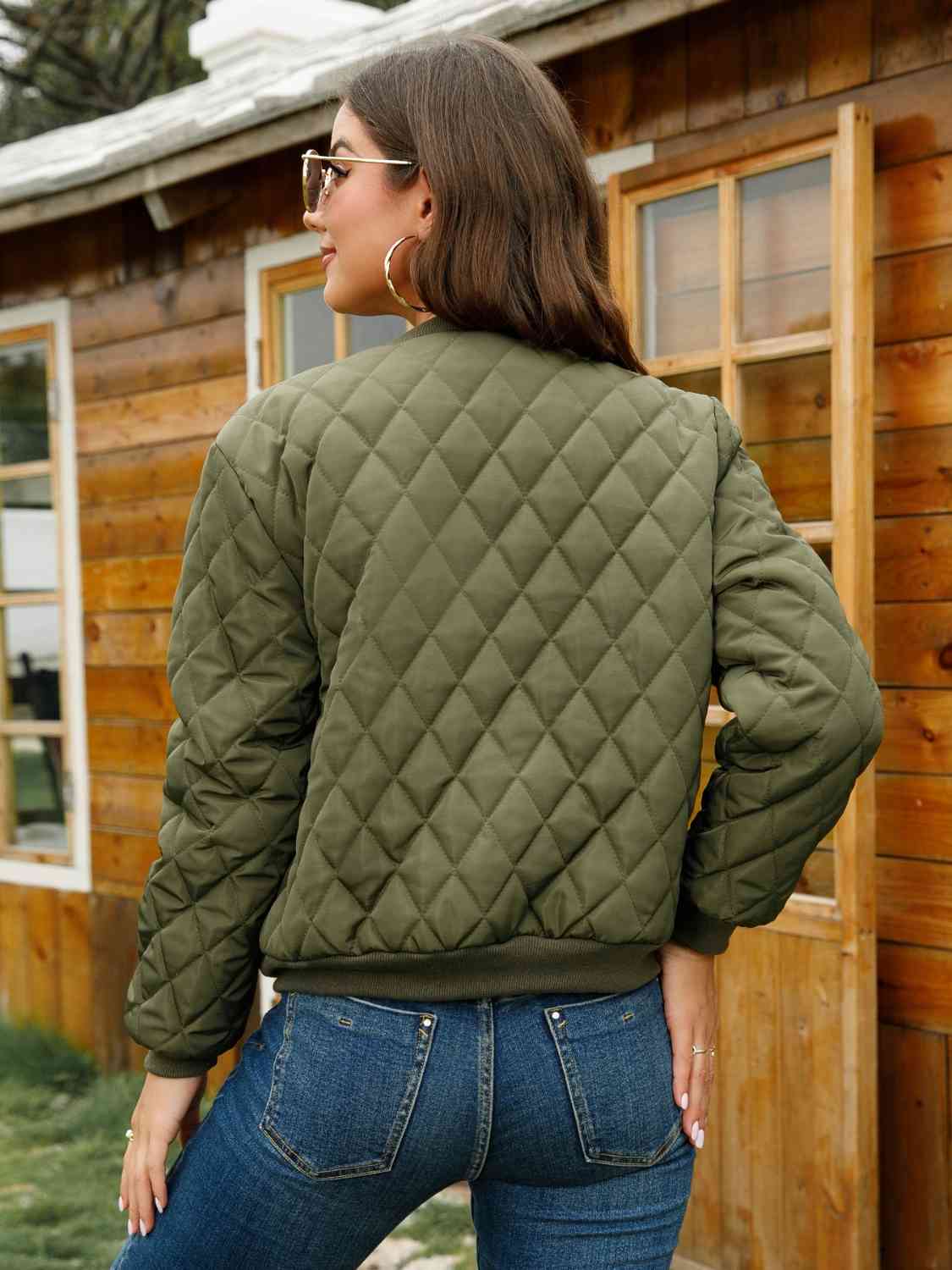 Matcha Green Color Padded Bomber Jacket