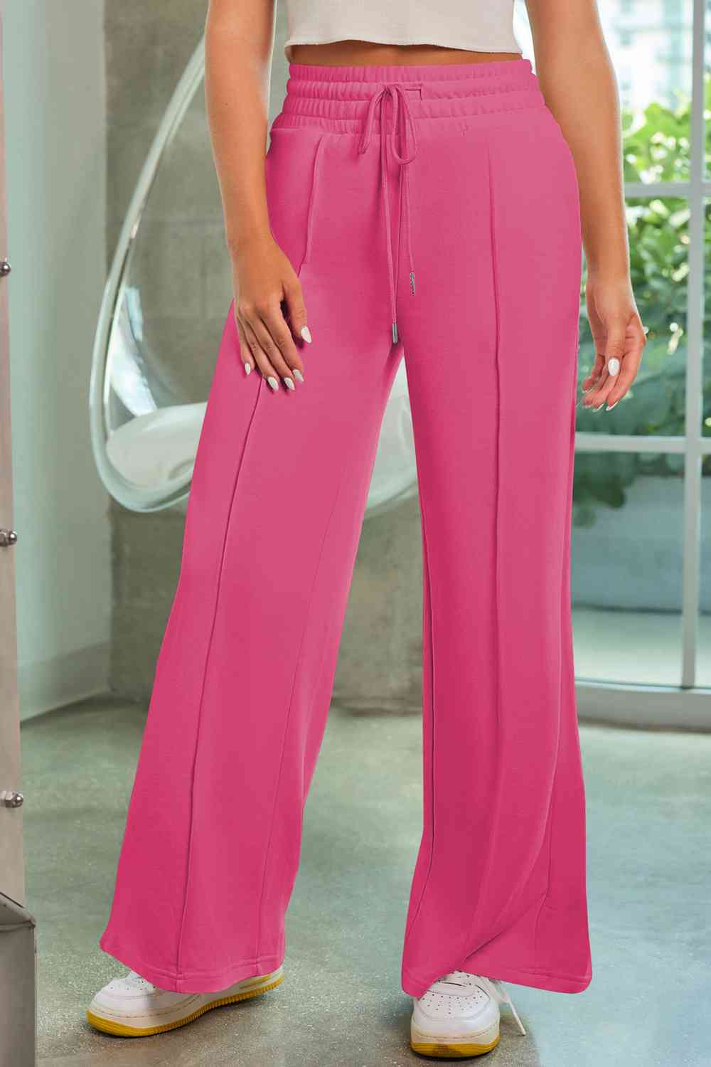 Drawstring High Waist Wide Leg Pants with Pockets (9 colors)