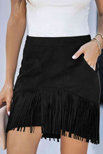 Load image into Gallery viewer, Fringe Detail Zip-Back Mini Skirt with Pockets (Black/Brown/Pink)