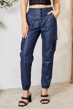 Load image into Gallery viewer, Navy Blue Faux Leather High Waist Cargo Pants