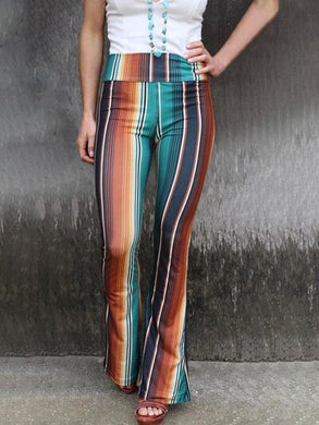 Multicolor Striped High Waist Bootcut Pants