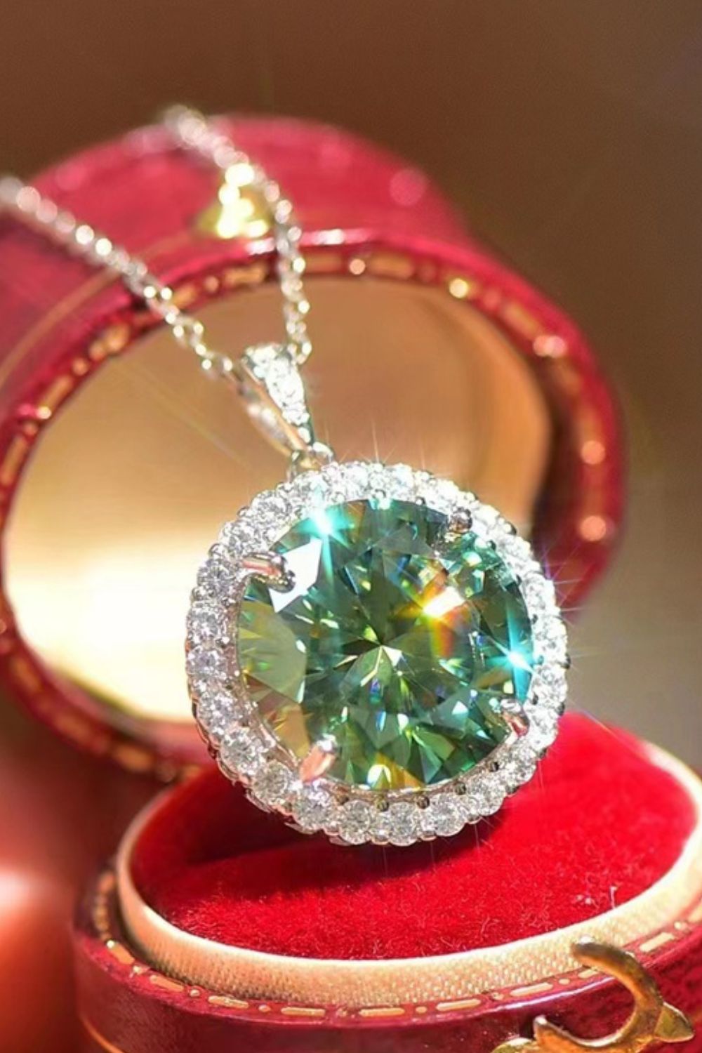 10 Carat Moissanite Platinum Plated Emerald Gemstone Pendant Necklace