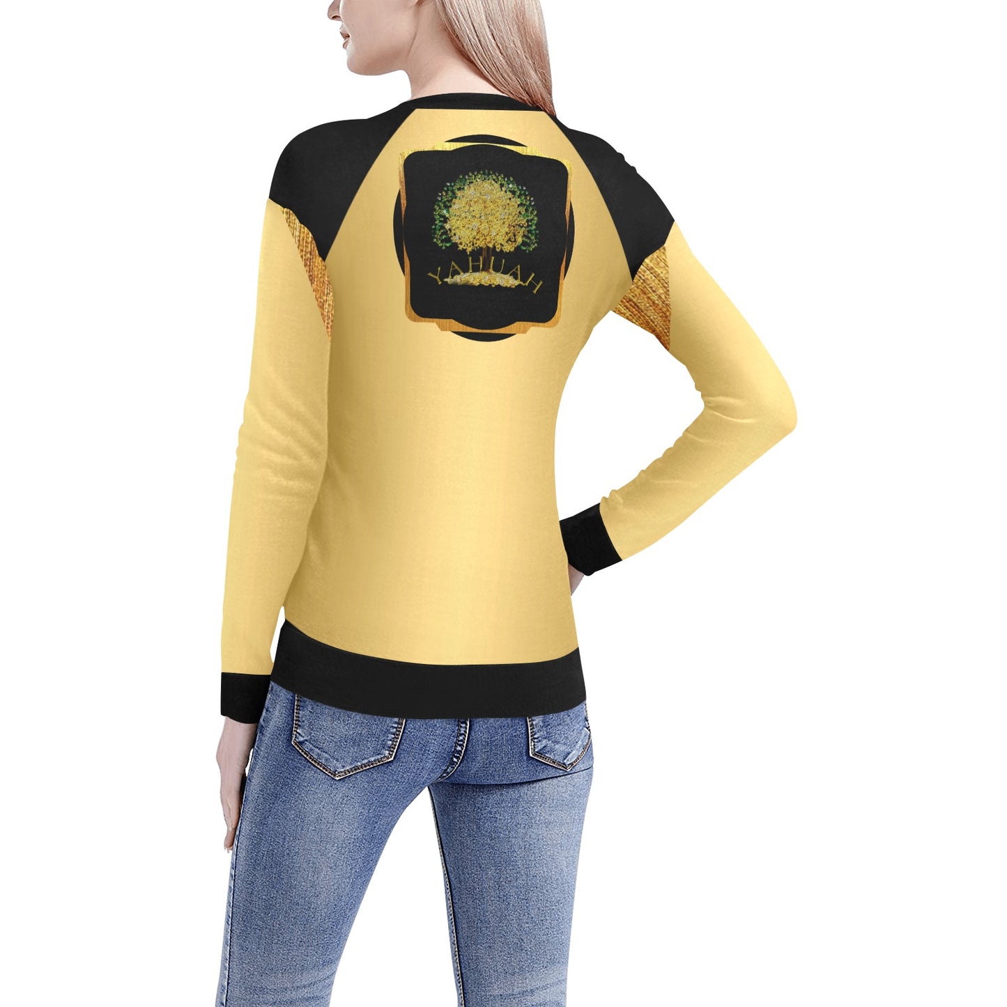 Yahuah-Tree of Life 03-01 Ladies Designer Slim Fit V-neck Sweatshirt