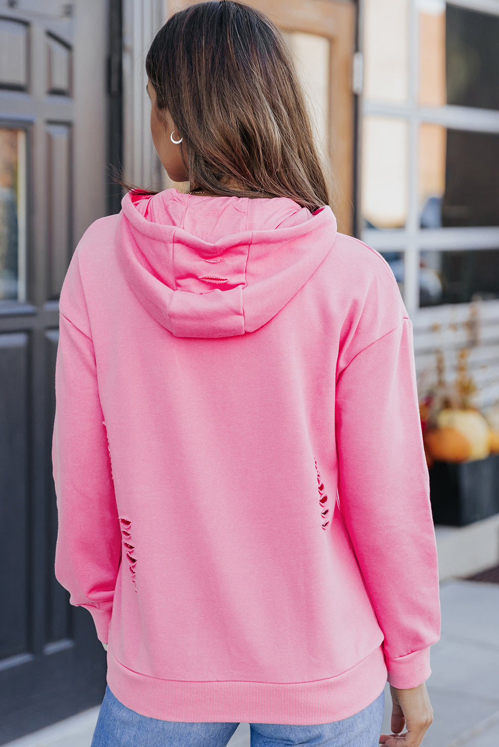 Cutout Drop Shoulder Pullover Hoodie (4 colors)