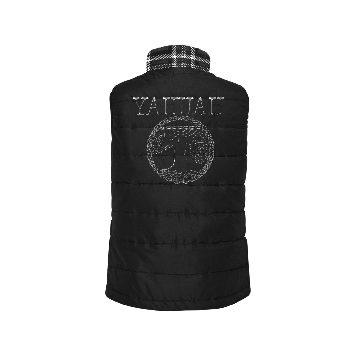 Yahuah-Tree of Life 02-04 + Digital Plaid 01-06A Men's Designer Puffer Vest