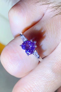 Heart Shaped 1 Carat Moissanite Platinum Plated Ring in Purple