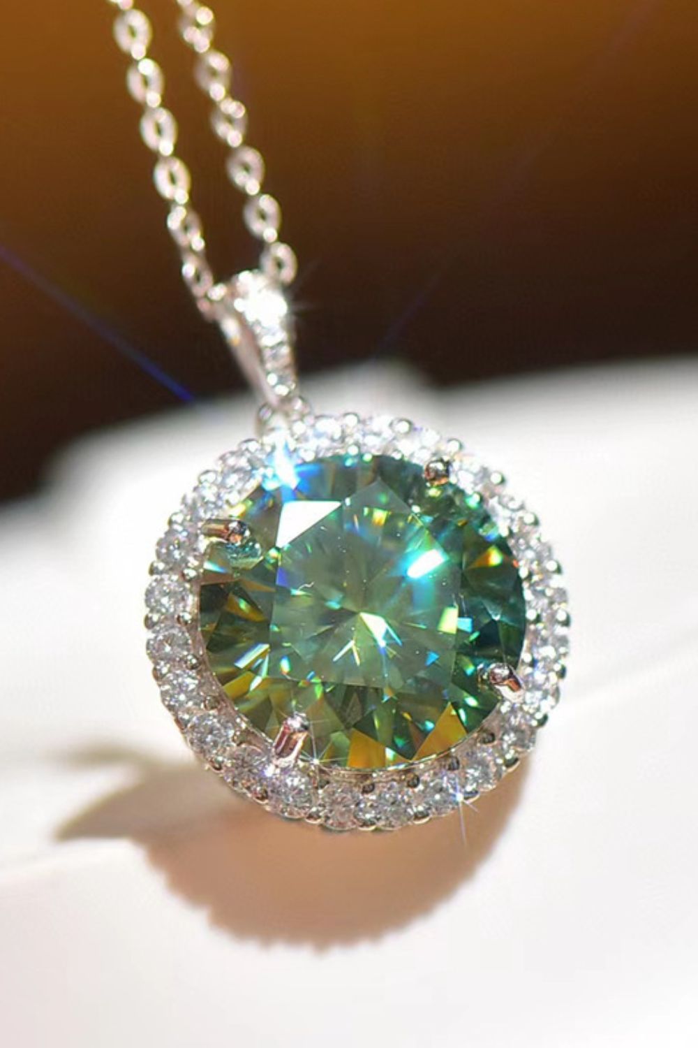 10 Carat Moissanite Platinum Plated Emerald Gemstone Pendant Necklace