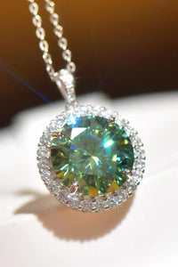 10 Carat Moissanite Platinum Plated Emerald Gemstone Pendant Necklace