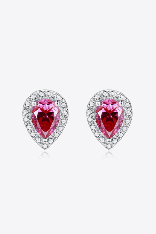 Moissanite 2 Carat Teardrop Stud Earrings in Rose