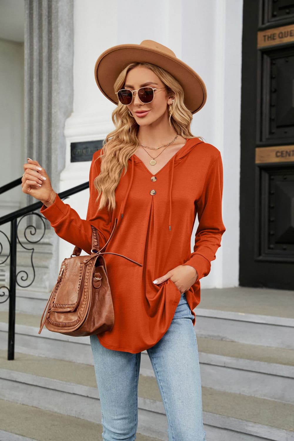 Long Sleeve Hooded Blouse