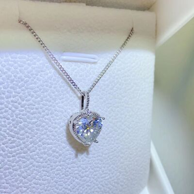 Heart Pendant 2 Carat Moissanite 925 Sterling Silver Solitaire Pendant Necklace