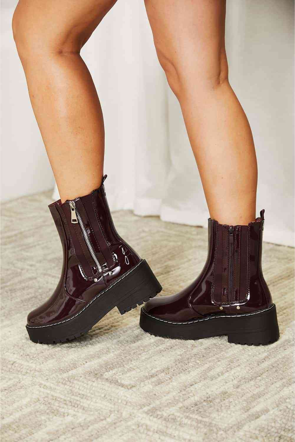 Forever Link Side Zip Platform Boots, Wine Color