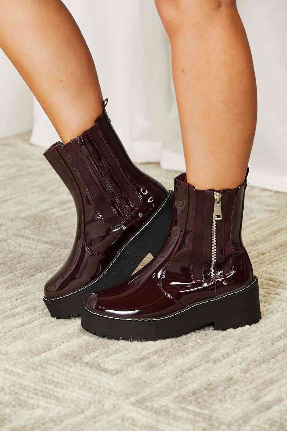 Forever Link Side Zip Platform Boots, Wine Color