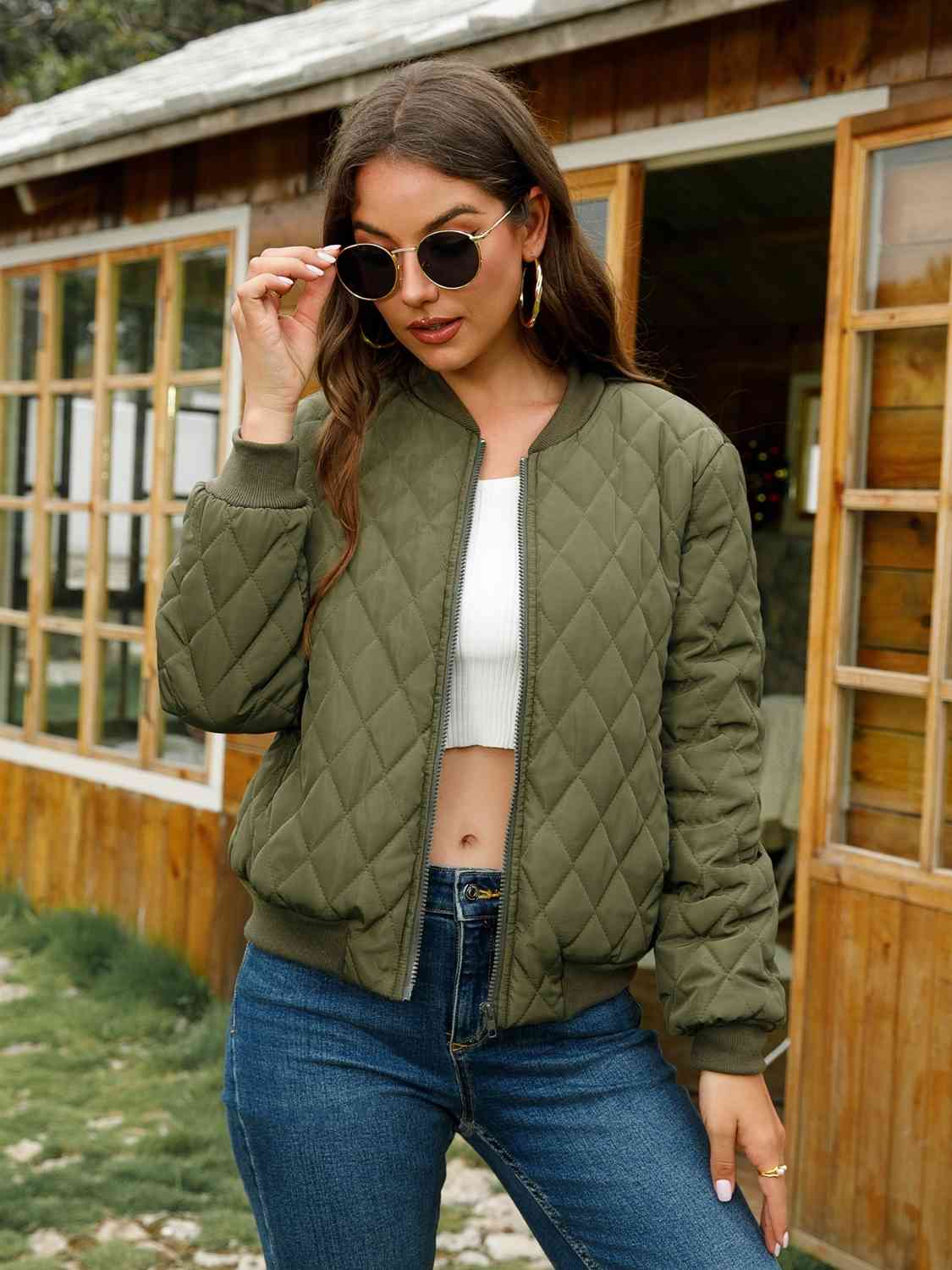 Matcha Green Color Padded Bomber Jacket