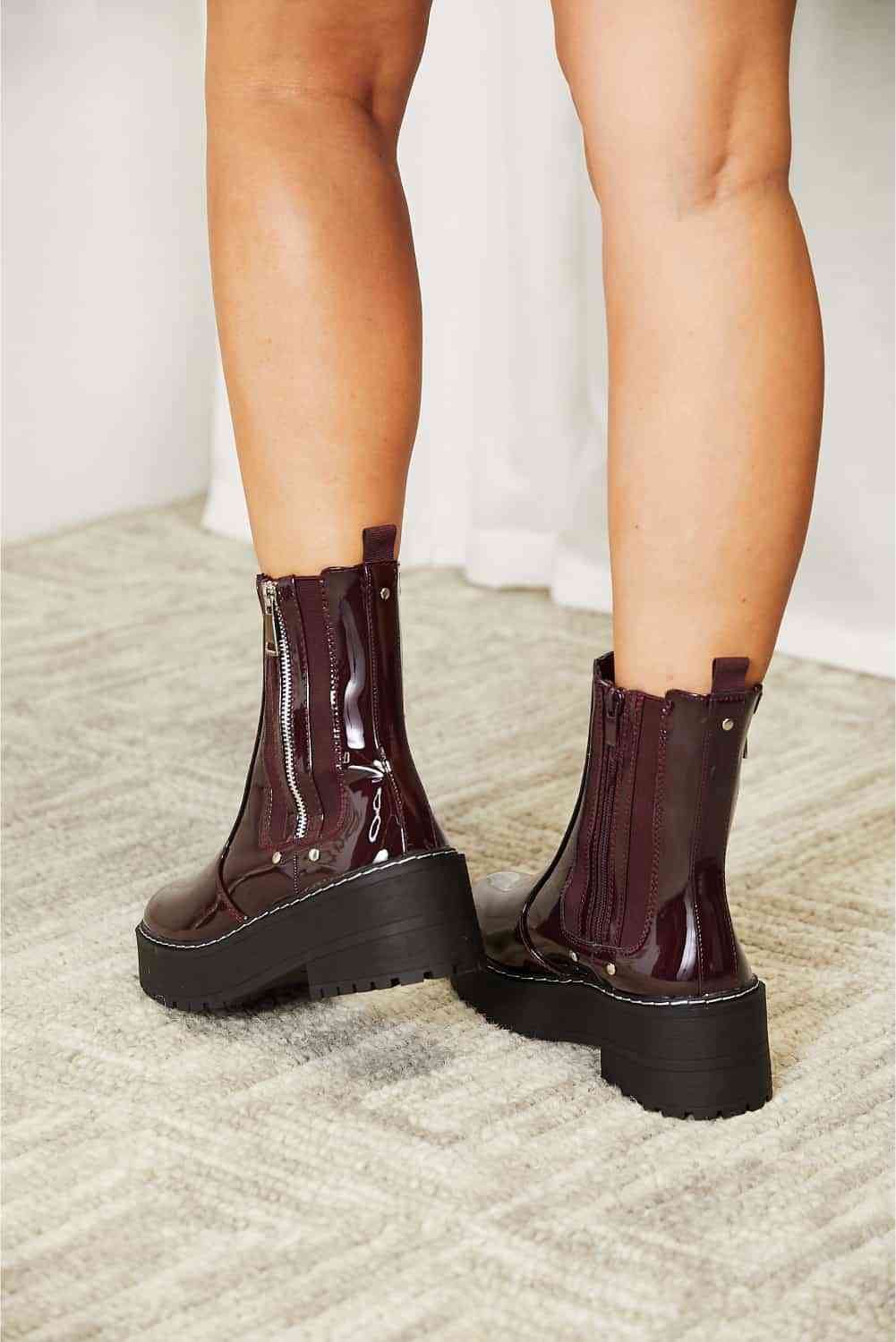 Forever Link Side Zip Platform Boots, Wine Color