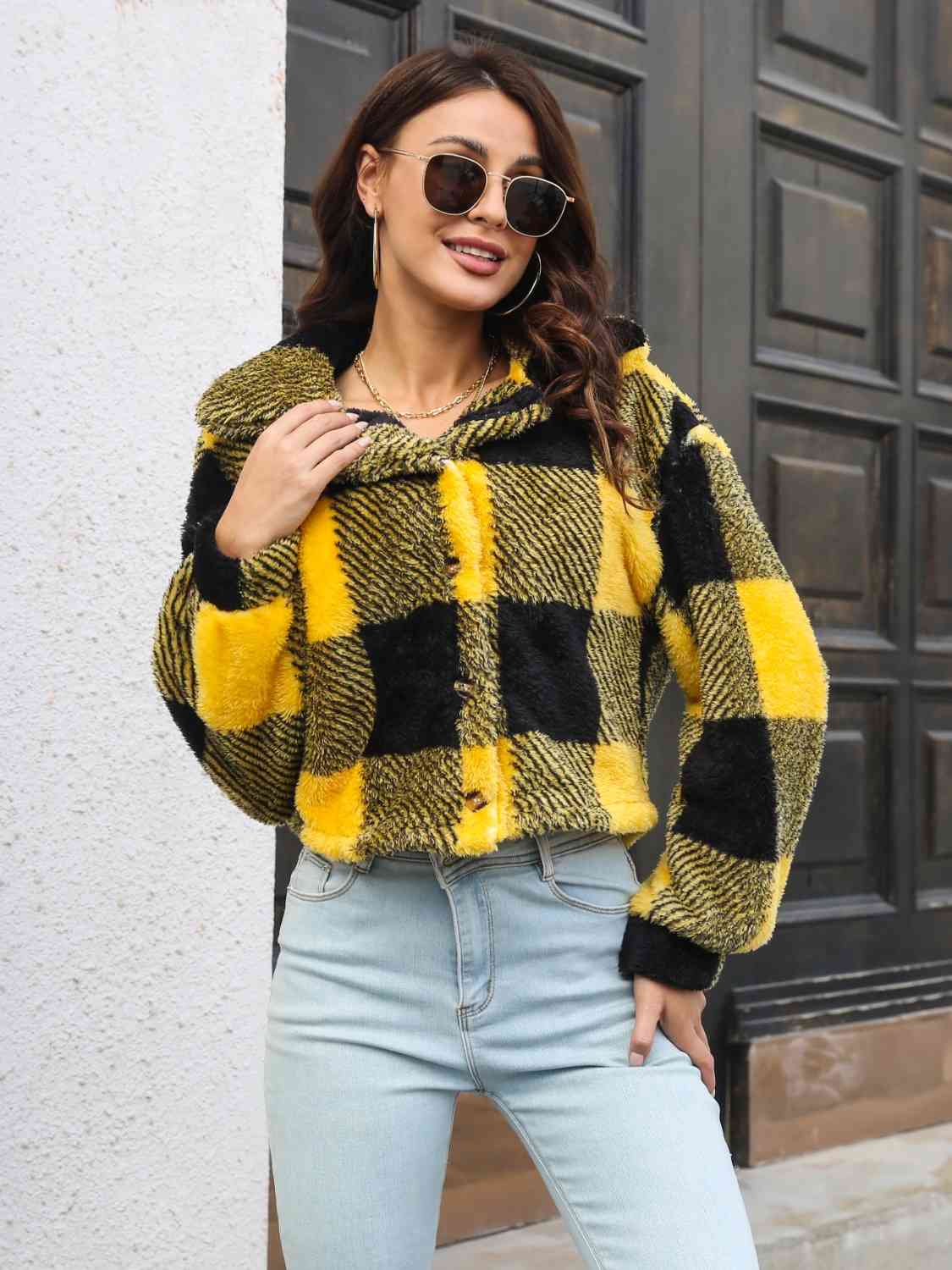 Plaid Print Lapel Collar Drop Shoulder Shacket (4 colors)